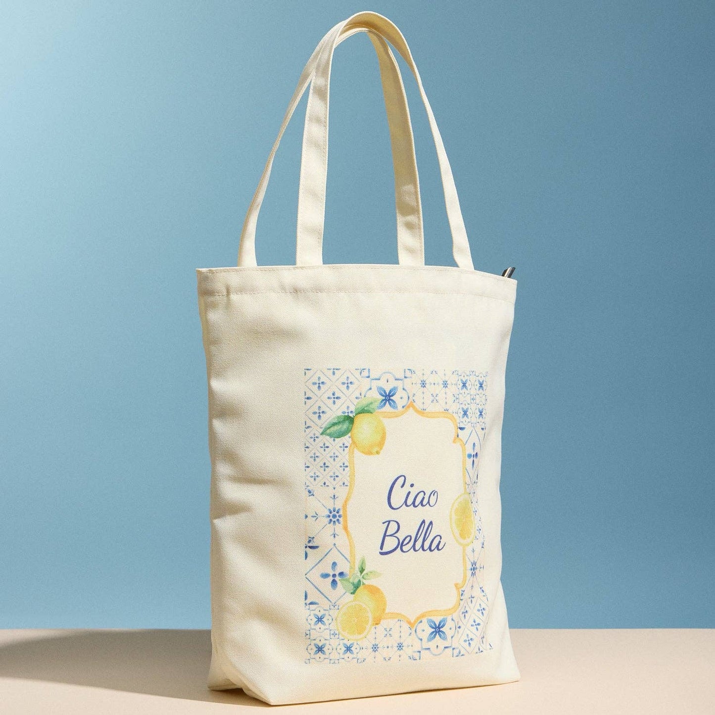 Canvas Mediterranean Tote Bag | Lemon Print