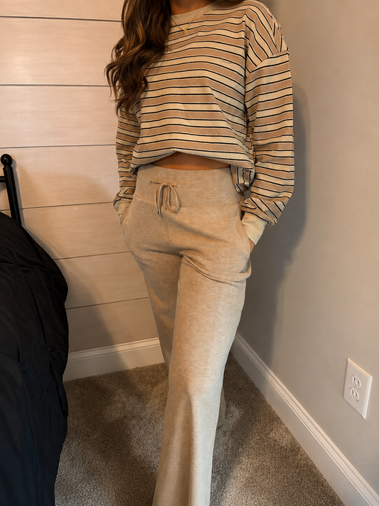Ribbed wide leg pants: TAN