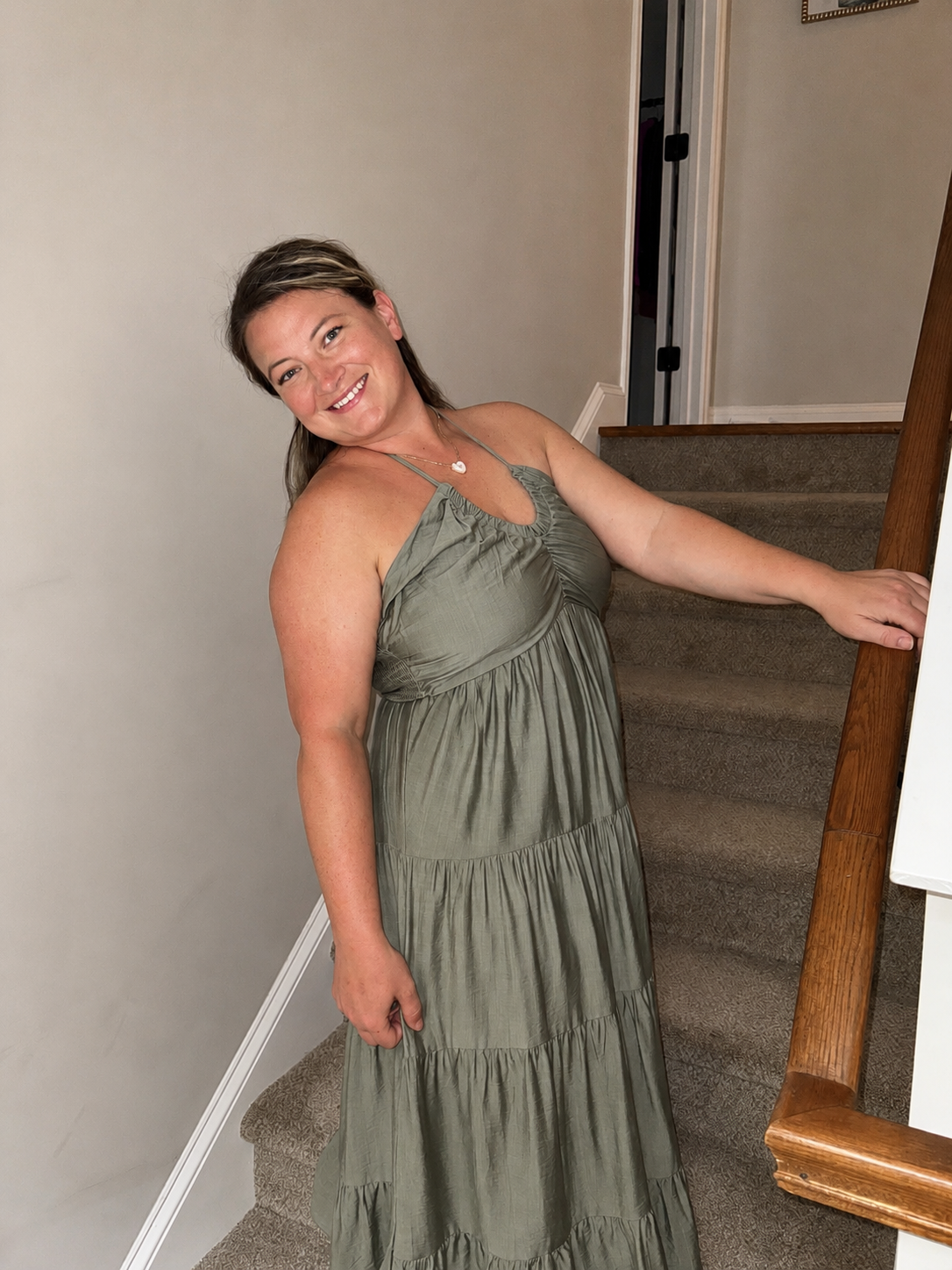 Women's Halter Tiered Maxi Dress Backless Boho Summer Vacation: Green