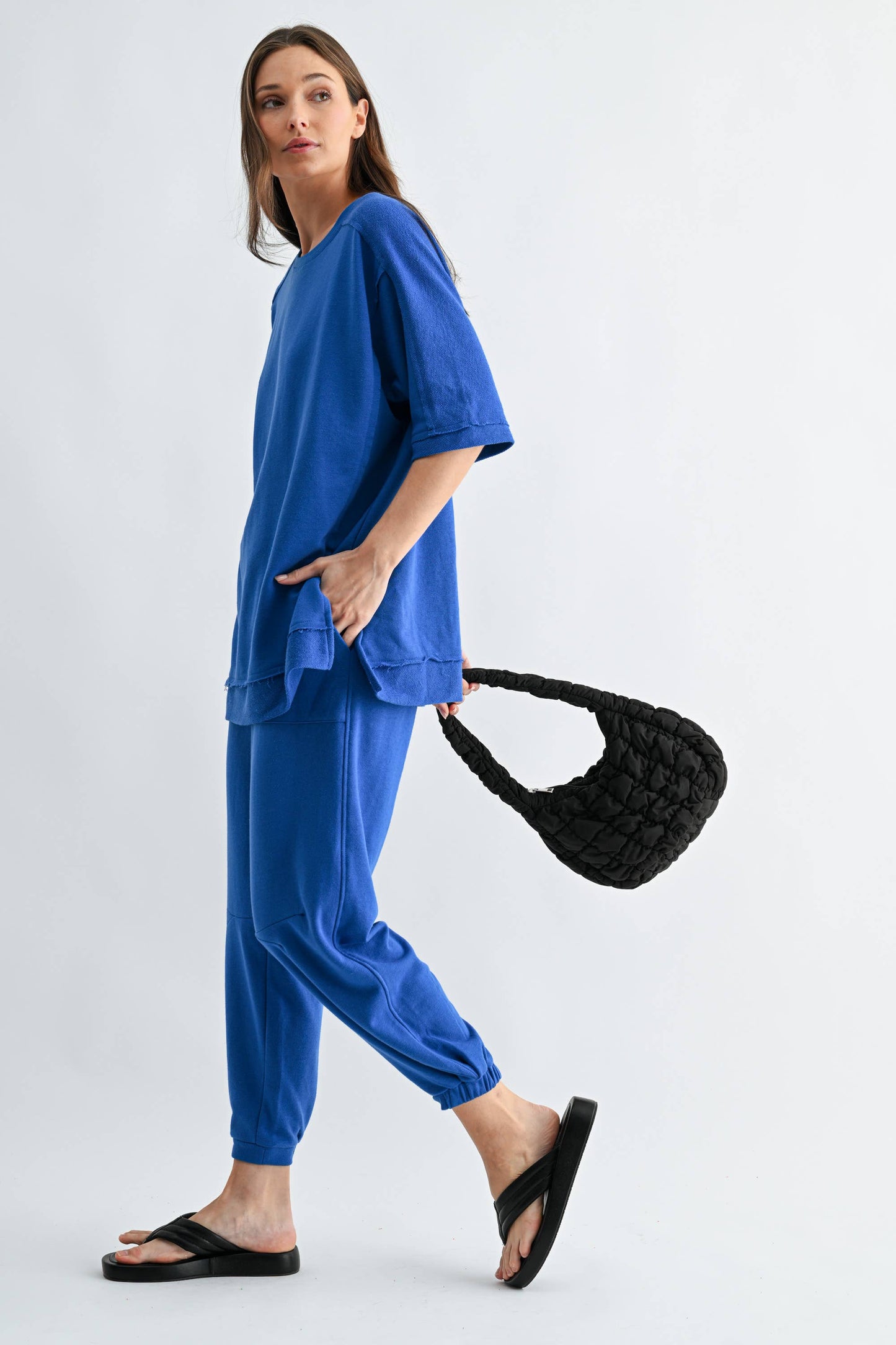 Offset French Terry Lounge Joggers: DEEP INDIGO