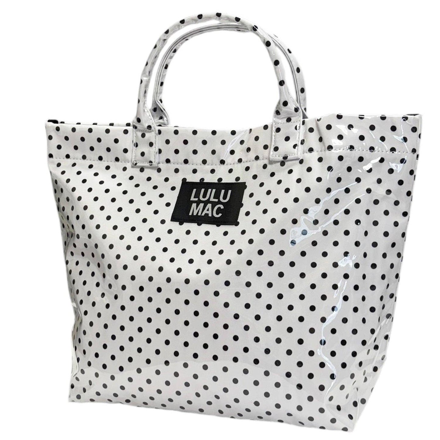 LULU MAC: White & Black Polka Dot Tote Bag