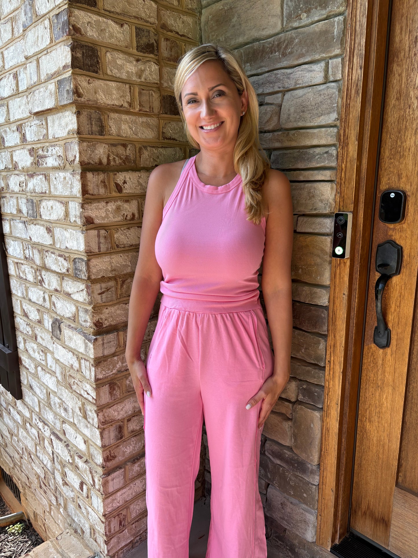 Ribbed Tank Top and Sweatpants Set: Sachet Pink