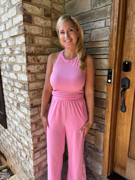 Ribbed Tank Top and Sweatpants Set: Sachet Pink