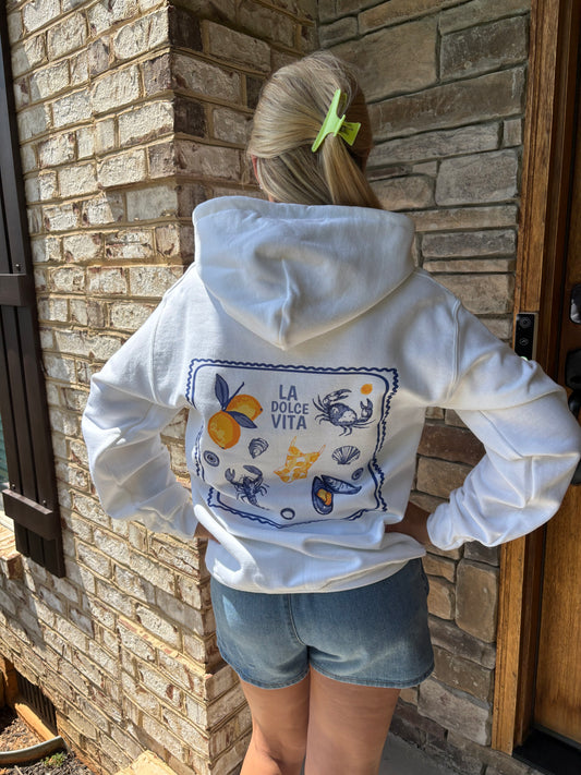 La Dolce Vita Coastal Hoodie – Italian Summer Back Graphic : White
