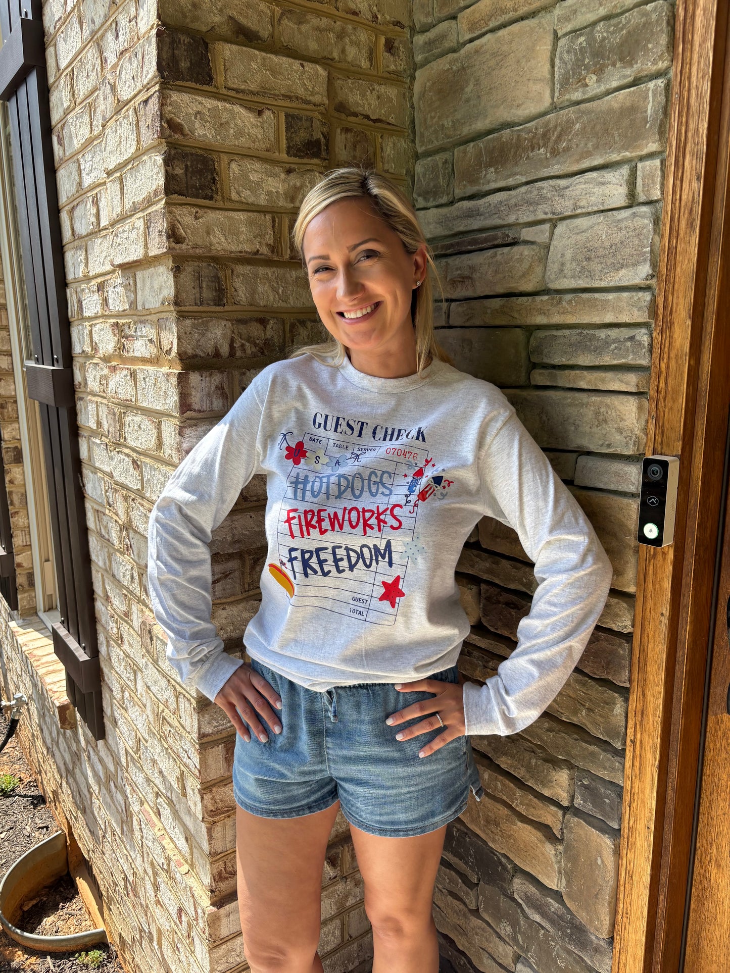4th Of July Long Sleeve Graphic T-Shirt: Ash