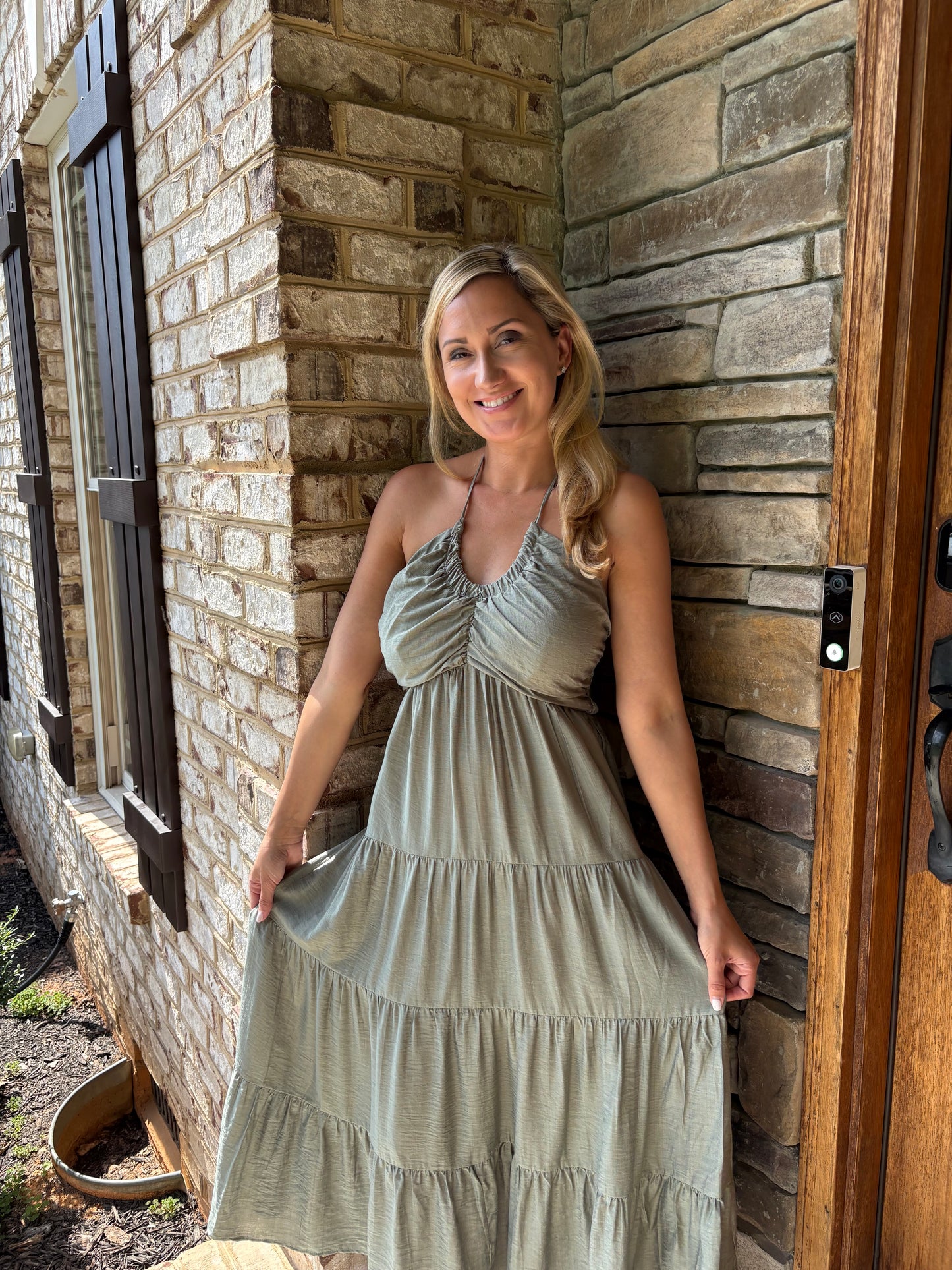 Women's Halter Tiered Maxi Dress Backless Boho Summer Vacation: Green
