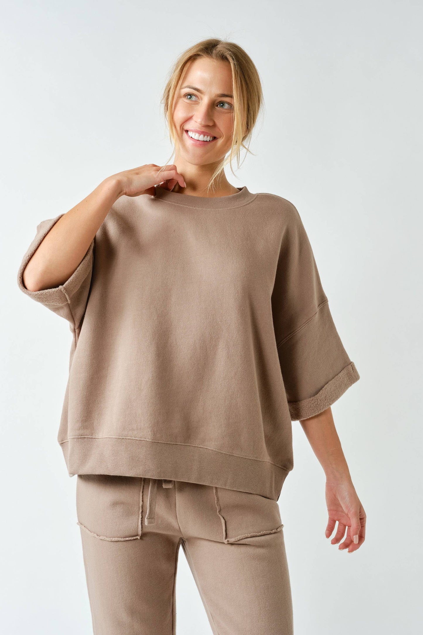 Malibu Lounge Drop Shoulder Top: SILKEN TAUPE