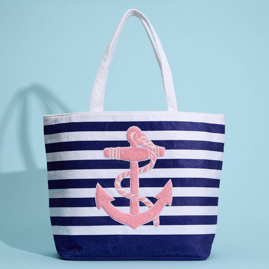 Striped Tote Bag with Anchor Design
