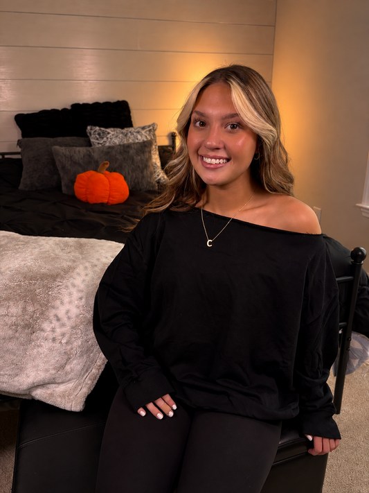 Off Shoulder Slouchy Pullover: BLACK