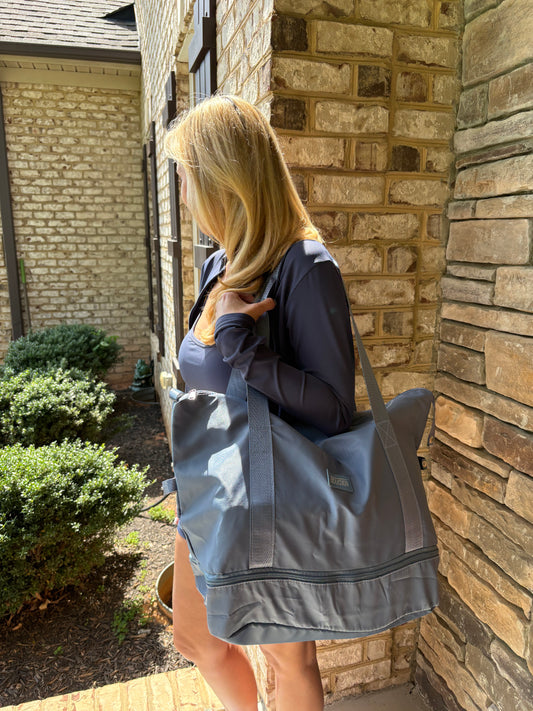 Large Capacity Bottom Zippered Compartment Handle Bag: Light Blue / One Size
