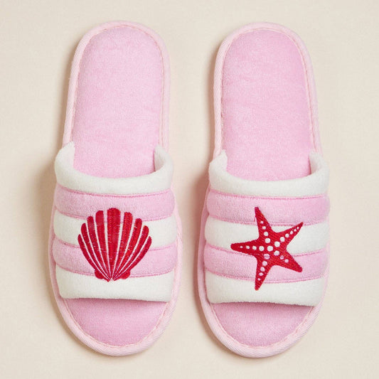 Sea Shell and Starfish Embroidered Terry Slipper