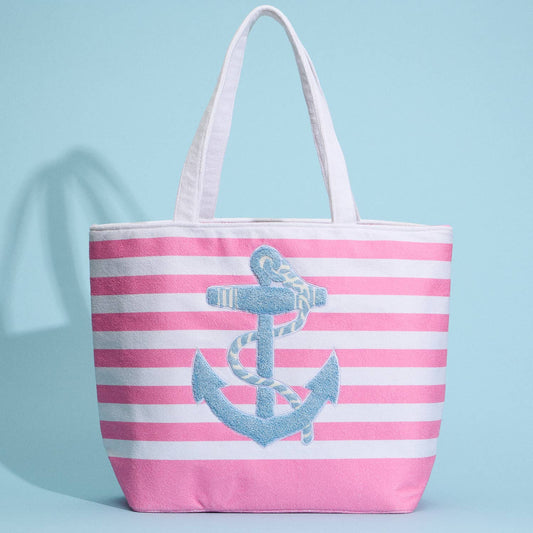 Striped Tote Bag with Anchor Design
