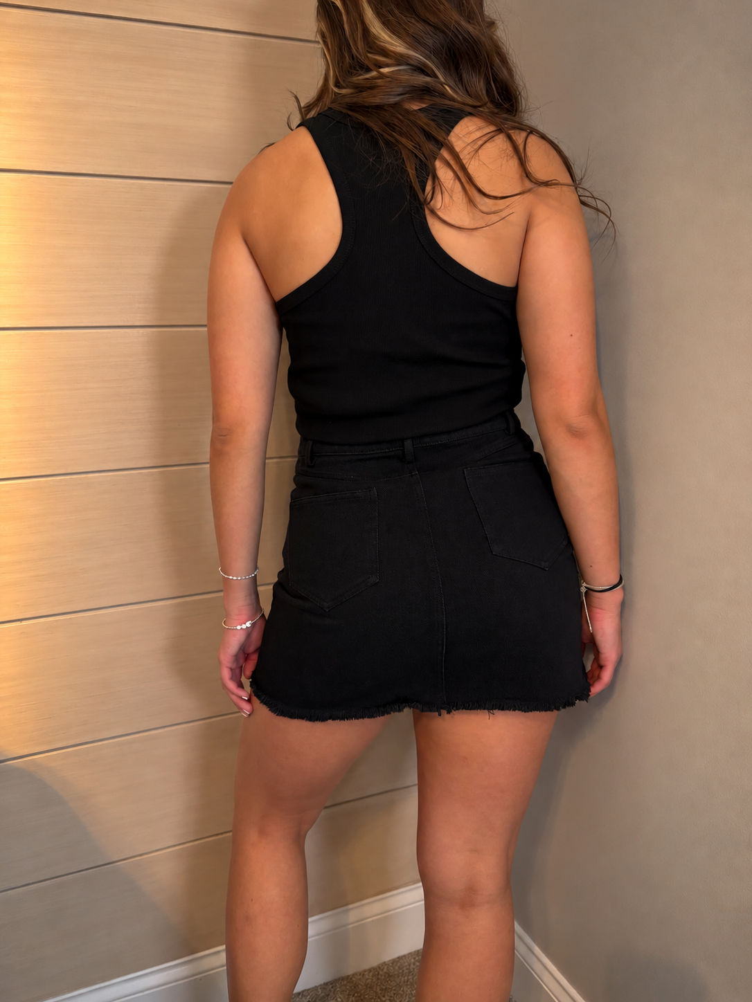 Button Down Denim Skirt: BLACK