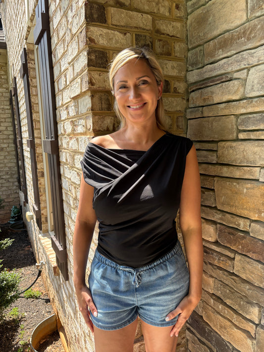 Minimalist Draped Asymmetric Short Top for Women