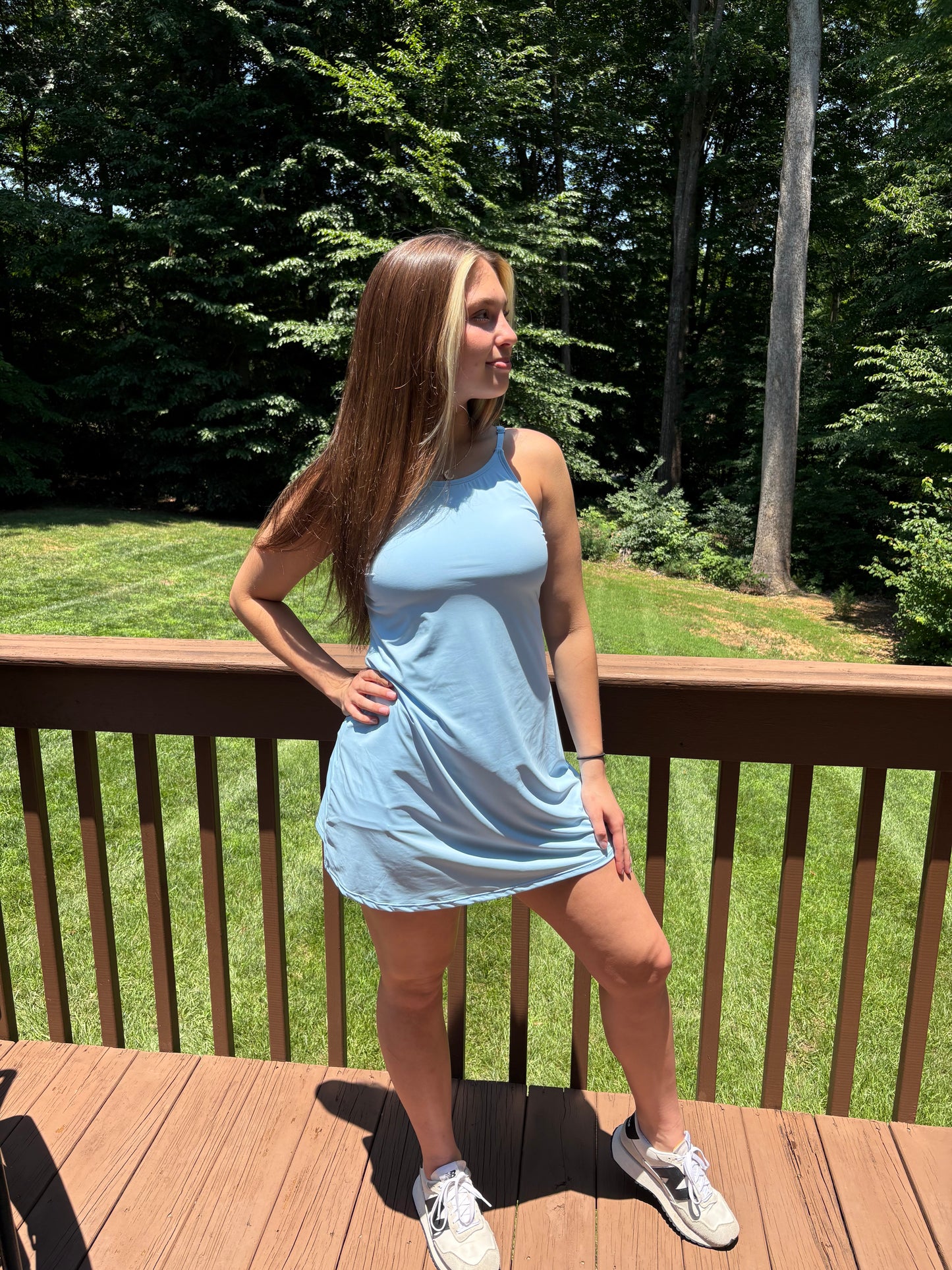 Solid Slim Tank Dress with Athletic Shorts Two Piece Set: Beau Blue