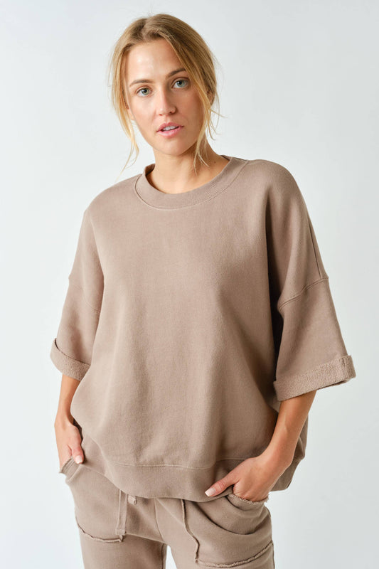 Malibu Lounge Drop Shoulder Top: SILKEN TAUPE