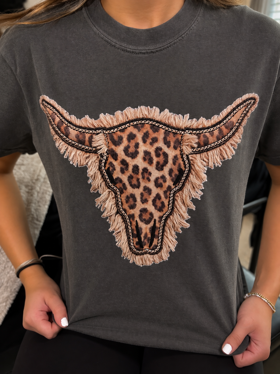 Leopard Bull Graphic Tee: PEPPER
