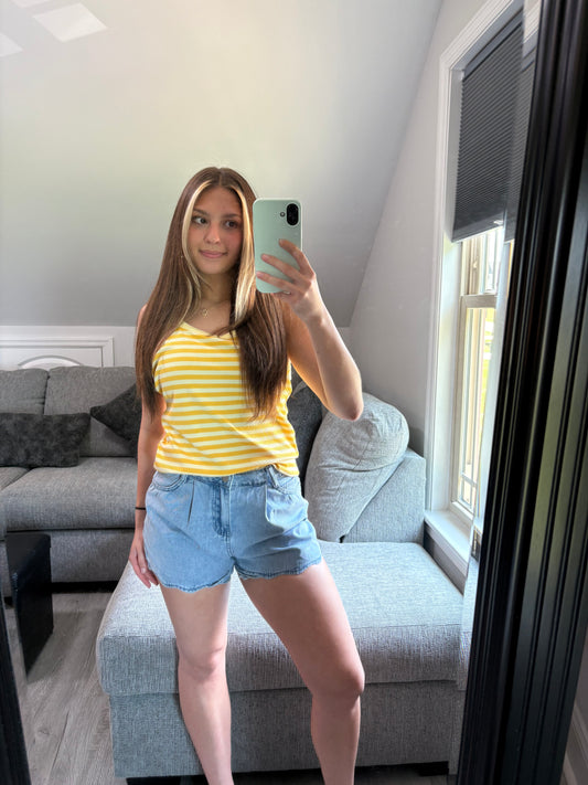 Stripe Ribbed Knit Slim Tank Top: Yellow Stripe