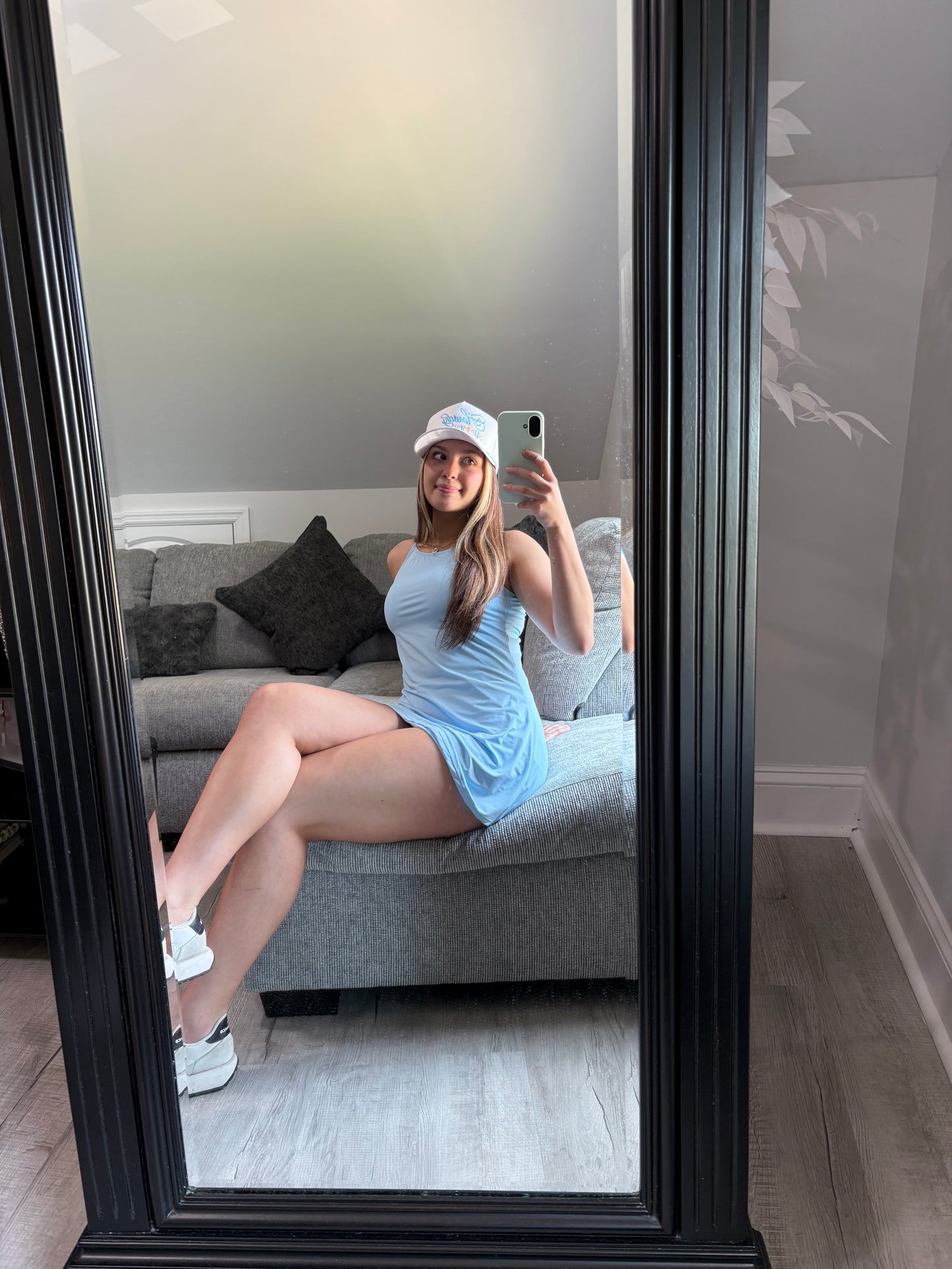 Solid Slim Tank Dress with Athletic Shorts Two Piece Set: Beau Blue