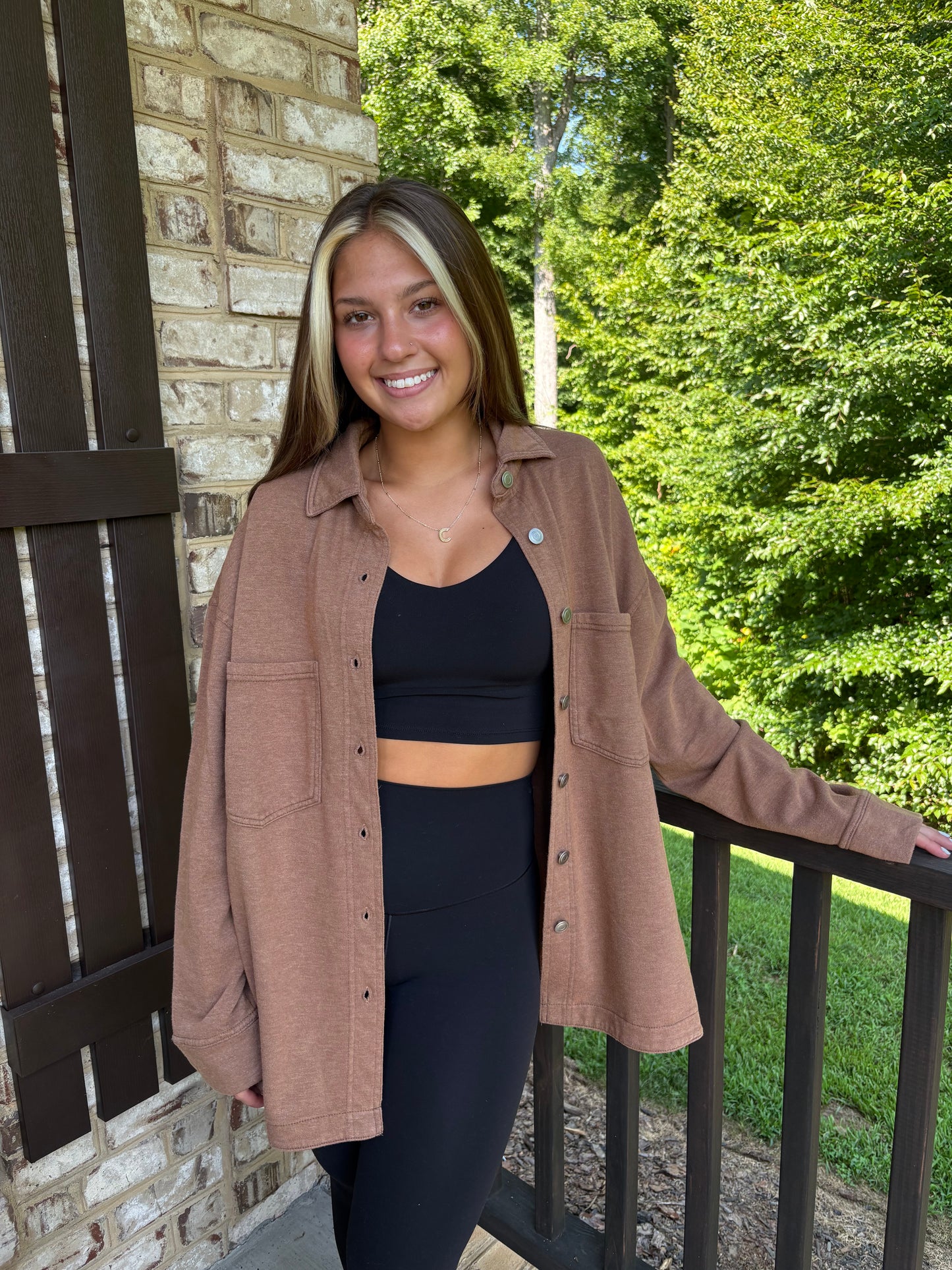 French Terry Shacket: TAN