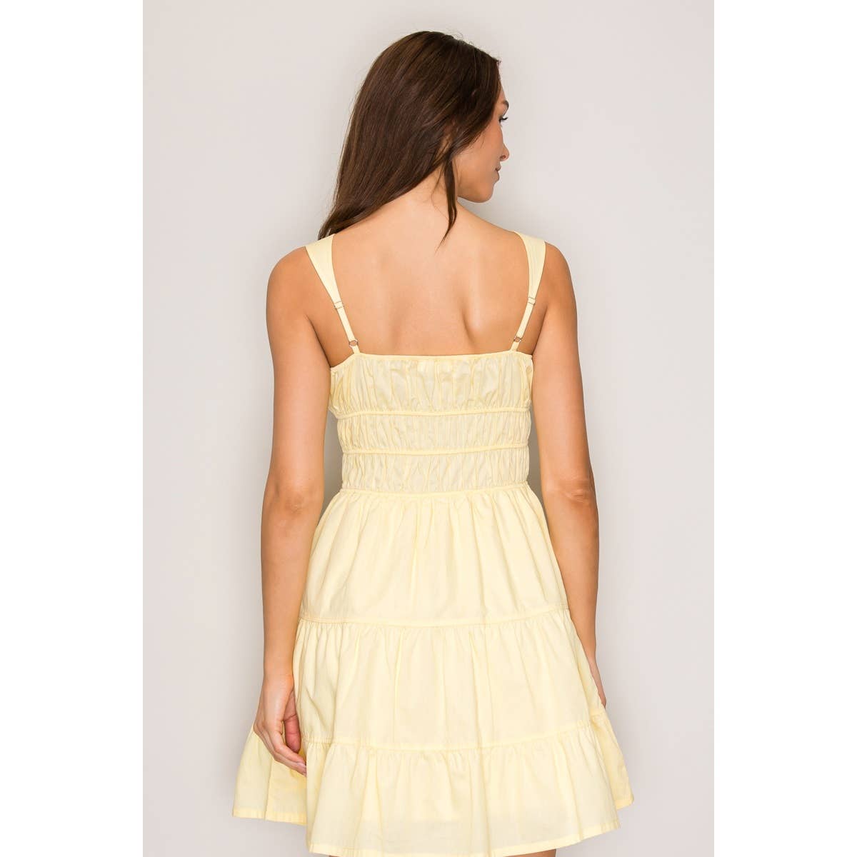 Tie Neck Sleeveless A-Line Ruffle Hem Mini Dress: Double Cream