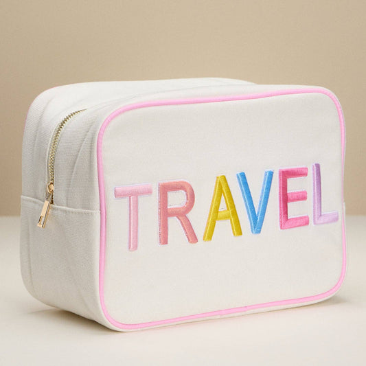 Canvas Travel Bag with Rainbow Lettering: Ivory