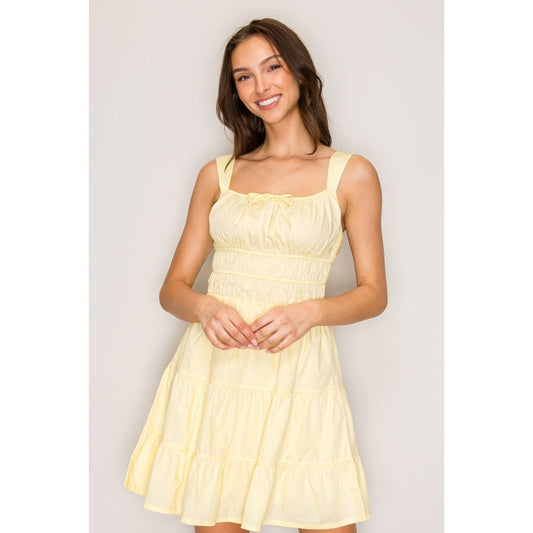 Tie Neck Sleeveless A-Line Ruffle Hem Mini Dress: Double Cream