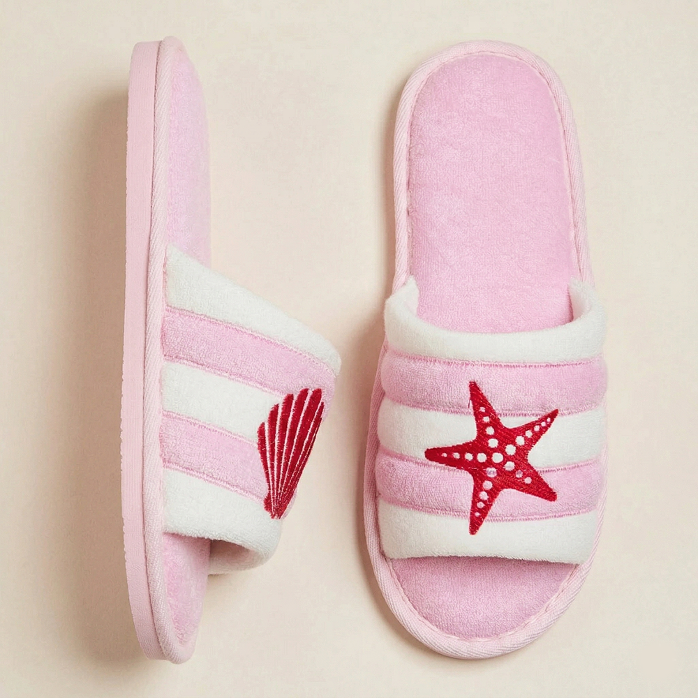 Sea Shell and Starfish Embroidered Terry Slipper