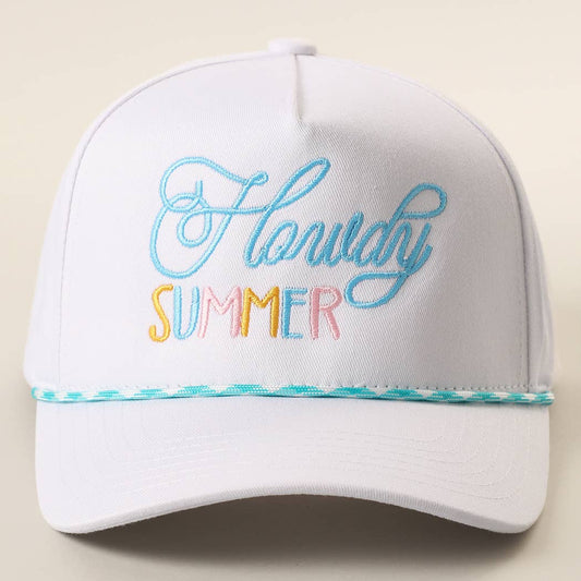 Howdy Summer Embroidered Rope Trucker Hat: MINT